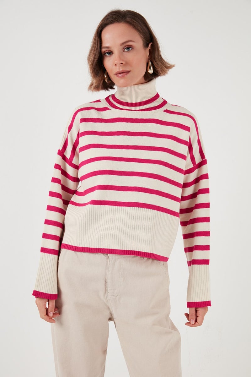 Acrylic Striped Turtleneck Knitwear Sweater Women's Sweater 4616166