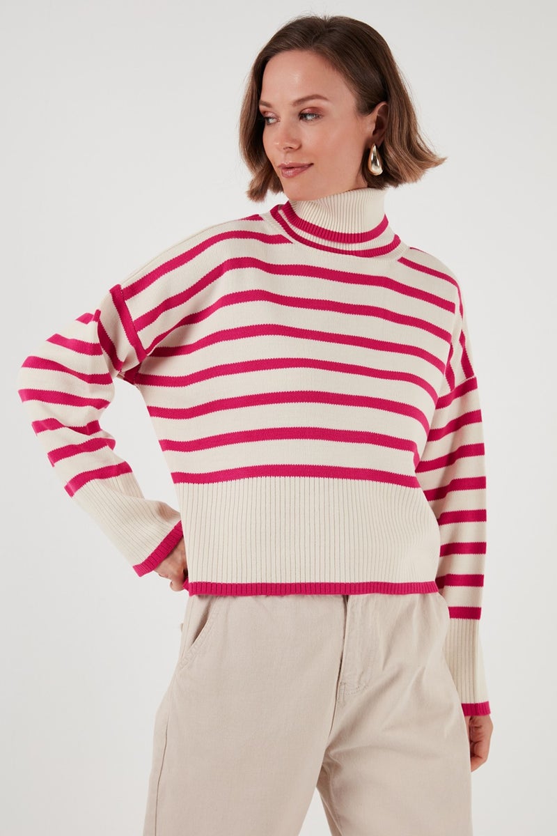 Acrylic Striped Turtleneck Knitwear Sweater Women's Sweater 4616166