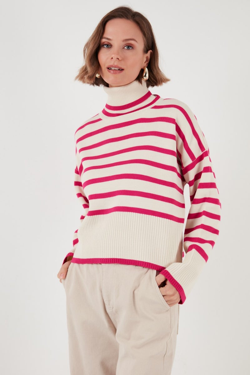 Acrylic Striped Turtleneck Knitwear Sweater Women's Sweater 4616166