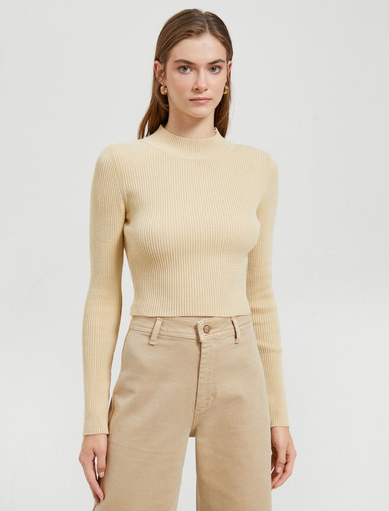 Crop Sweater Half Turtleneck Ribbed