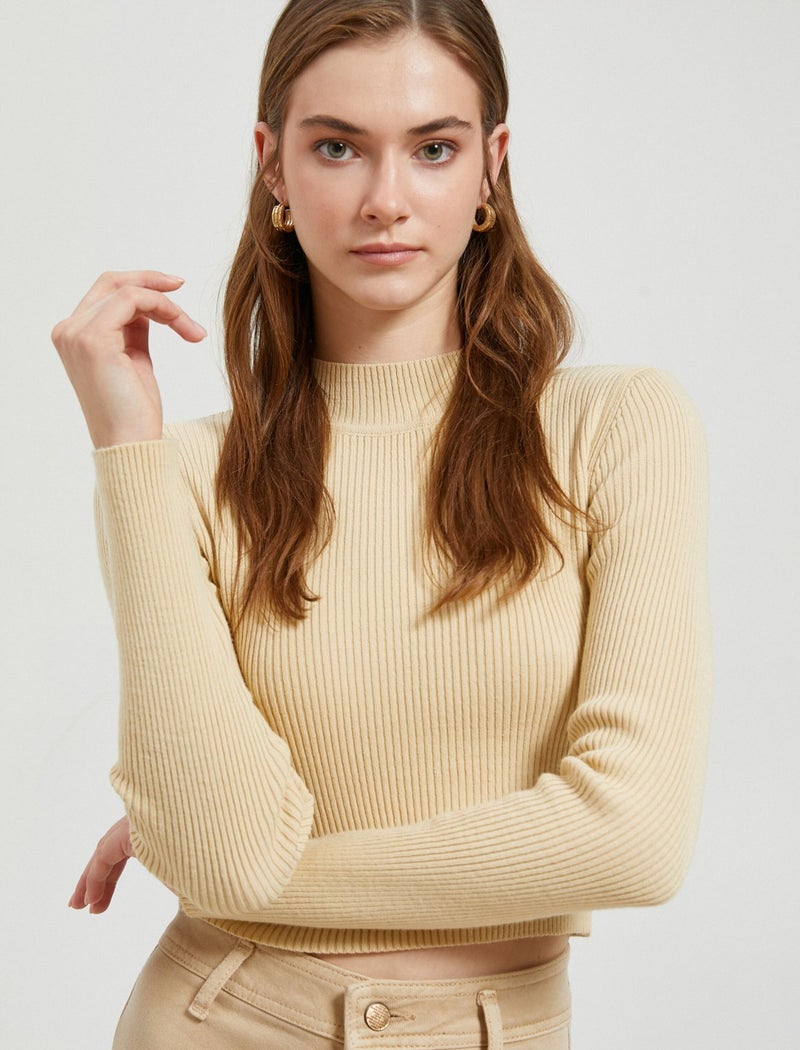 Crop Sweater Half Turtleneck Ribbed