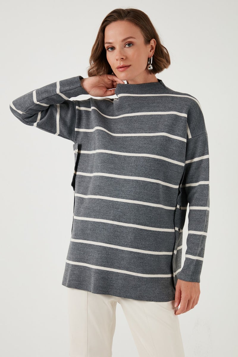 Striped Stand Collar Oversize Knitwear Sweater Women's Sweater 4615197Y