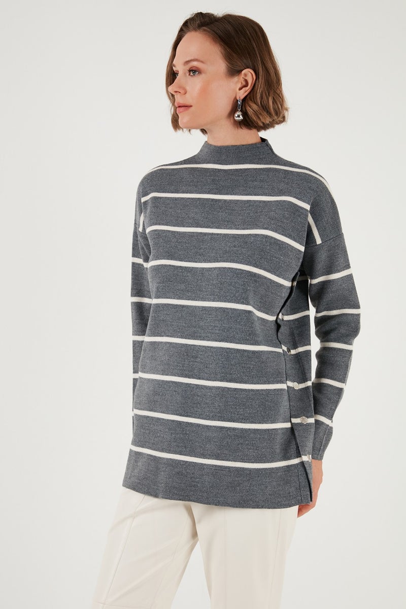 Striped Stand Collar Oversize Knitwear Sweater Women's Sweater 4615197Y