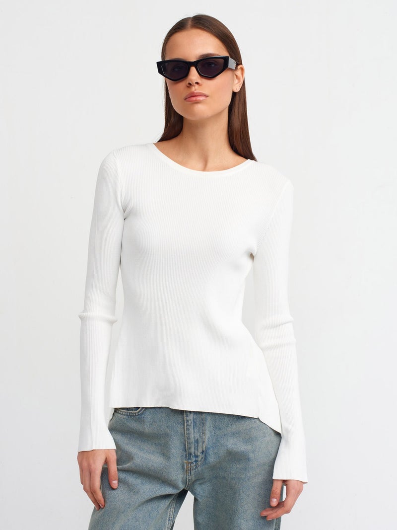 10530 Corded Back Low-cut Stone Knitwear Sweater-Ecru