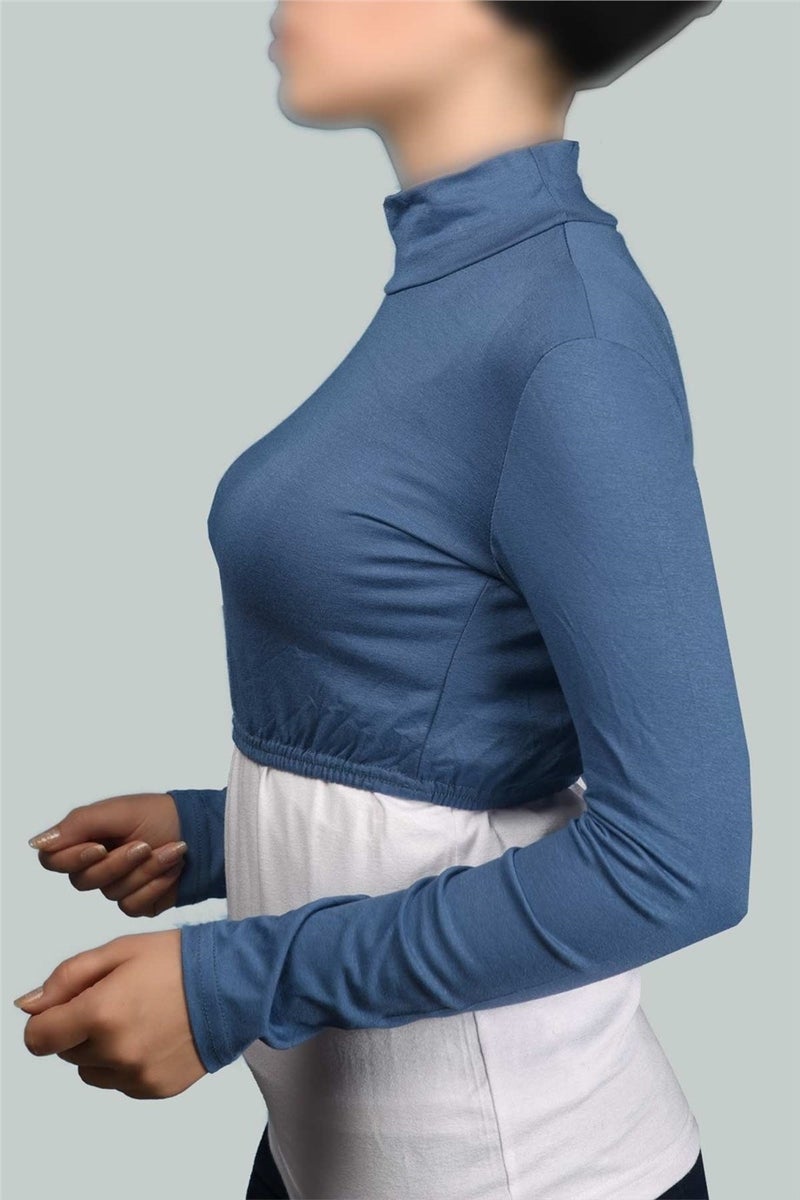 Long Sleeve Turtleneck Turtleneck Lycra Combed Cotton Women's Half Body - Light Denim