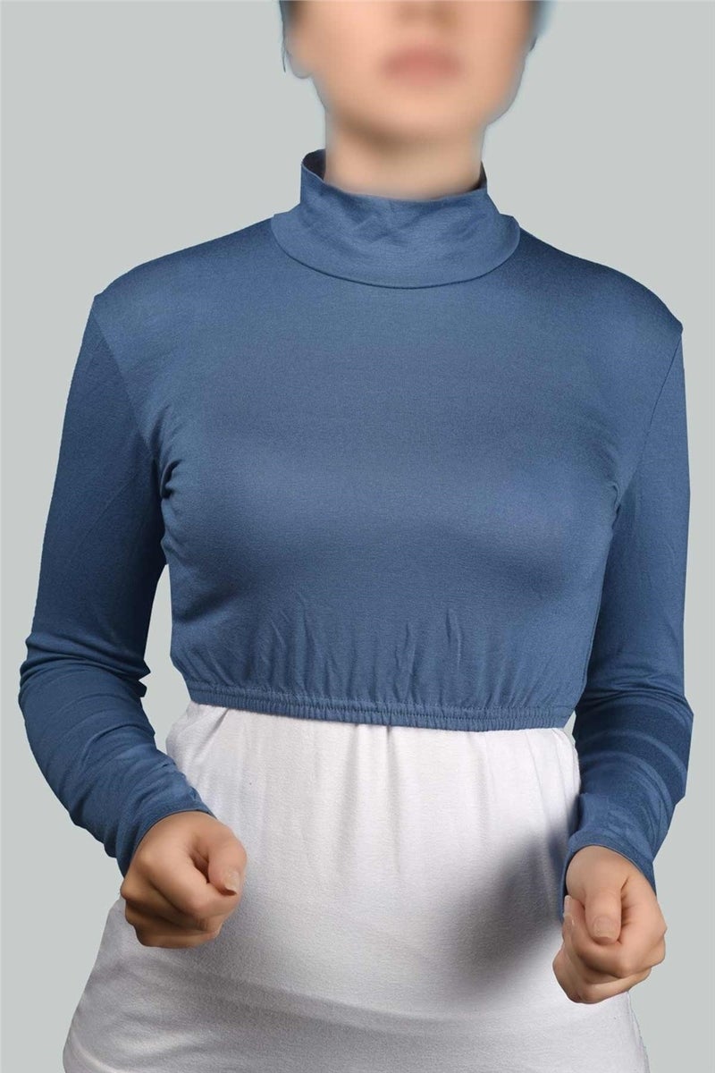 Long Sleeve Turtleneck Turtleneck Lycra Combed Cotton Women's Half Body - Light Denim