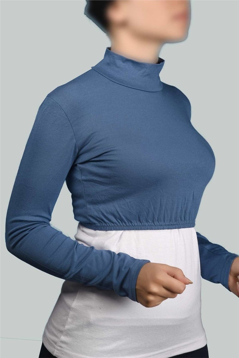 Long Sleeve Turtleneck Turtleneck Lycra Combed Cotton Women's Half Body - Light Denim