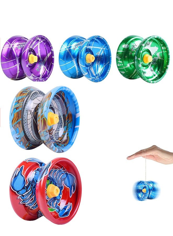 Alloy Yoyo,5Pcs Responsive Yoyo for Kids Beginners, Professional Trick Yoyo with Stable and Sturdy String, Multipack Colorful Alloy Yoyo Ball for Kids Party Favors