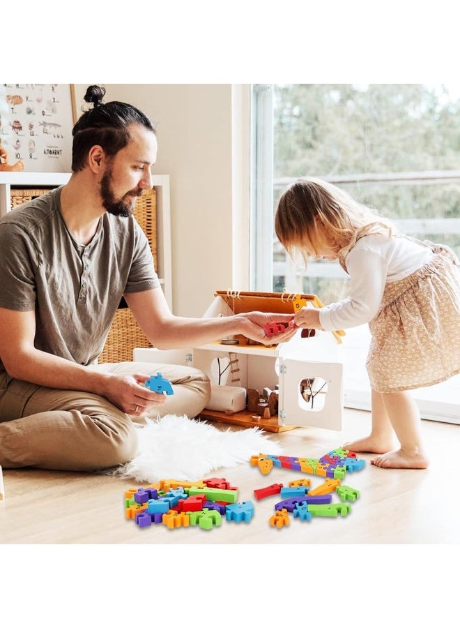 LovesTown Giraffe Wooden Puzzle, 26PCS Jigsaw Puzzle Alphabet and Number Blocks Wooden Building Blocks for Kid Preschool