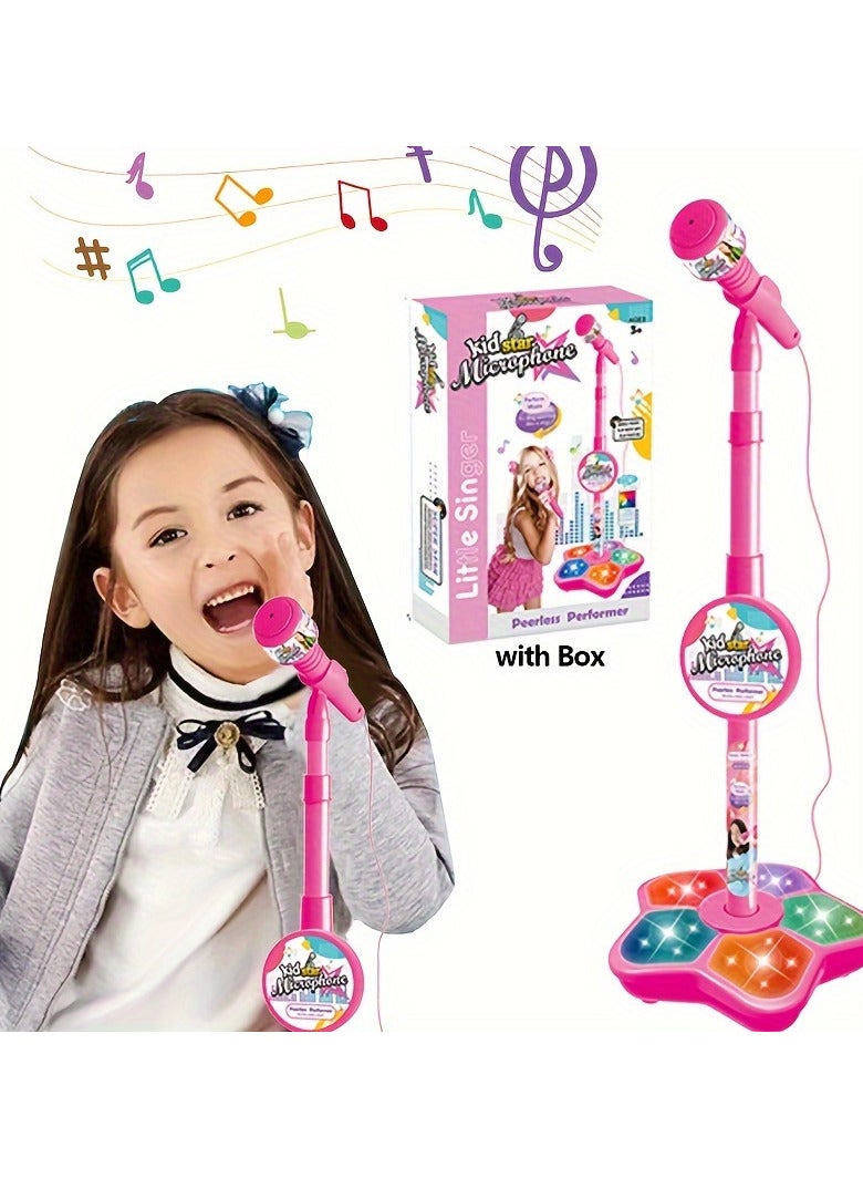 Pink Microphone With Stand Music Instrument Toys Brain-Training Educational Toy Birthday Gift Thanksgiving Gifts pink