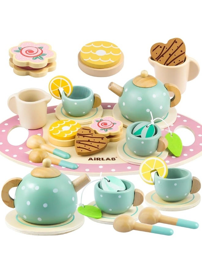 Wooden Tea Set for Little Girls Play Food Pretend Play Kitchen Accessories for 3 4 5 Years Old Girls and Boys Toddler Princess Tea Time Party Food Toys