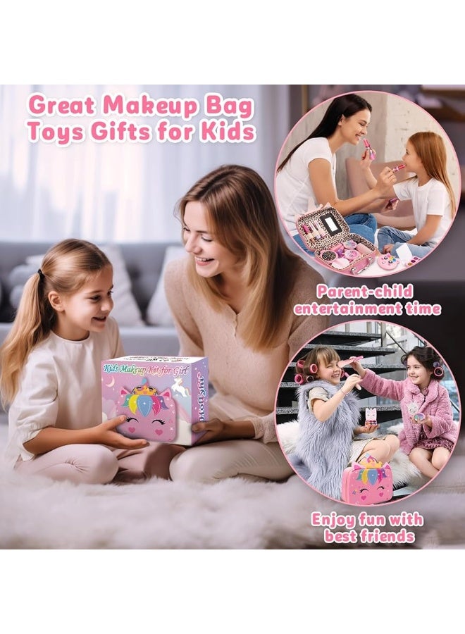 Hollyhi 25 Pcs Kids Makeup Kit for Girl, Real Washable Make Up Set with Unicorn Bag, Pretend Beauty Dress Up Princess Toys for Ages 3 4 5 6 7 8 9 10 11 12 13 14 Year Old Kids Christmas Birthday Gifts