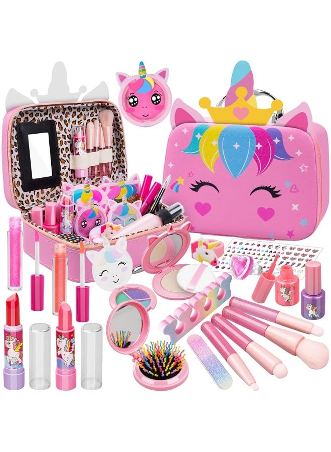 Hollyhi 25 Pcs Kids Makeup Kit for Girl, Real Washable Make Up Set with Unicorn Bag, Pretend Beauty Dress Up Princess Toys for Ages 3 4 5 6 7 8 9 10 11 12 13 14 Year Old Kids Christmas Birthday Gifts