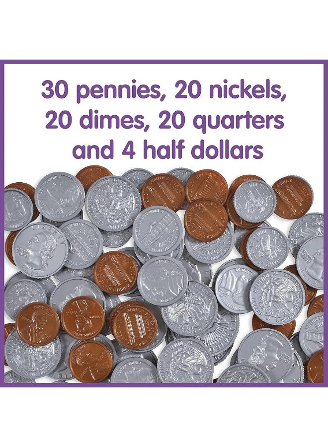 LEARNING ADVANTAGE Play Money Set  Bills  Coins  100 Bills  94 Coins  Pretend Money Designed Like Real Currency  Count Change with Toy Money