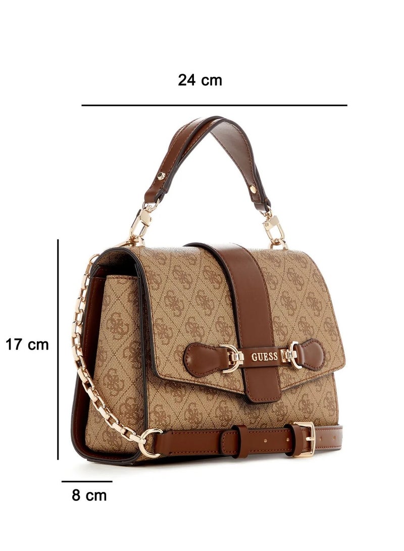 Bolsa Satchel Flap Guess Nolana,24X17X8CM,Brown