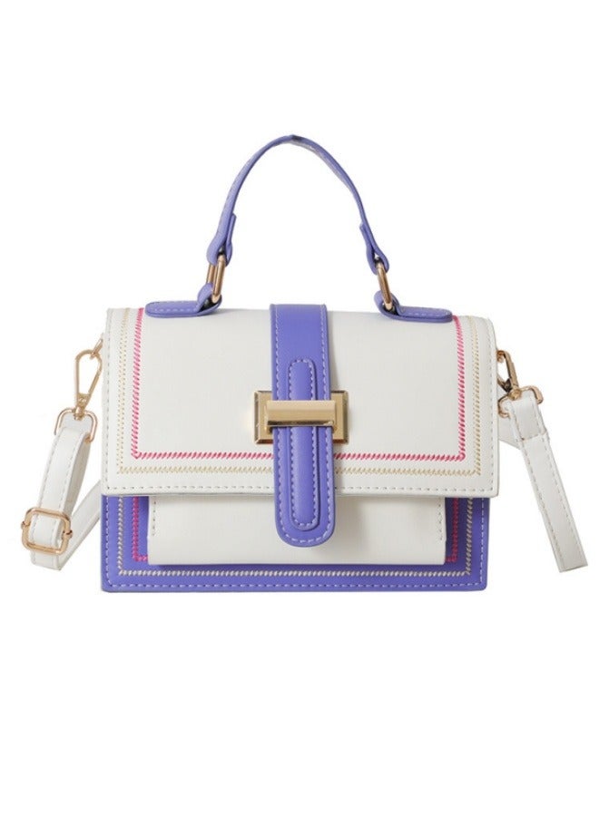 Women's fashionable white and blue color blocked shoulder bag, handbag, slanted hanging small square bag