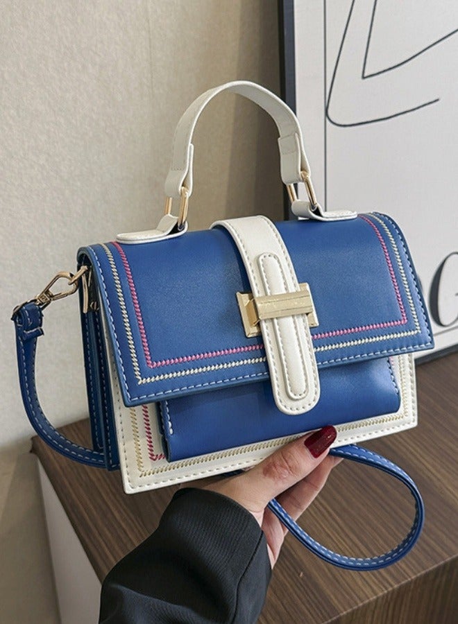 Women's fashionable blue and white color blocked shoulder bag, handbag, slanted hanging small square bag