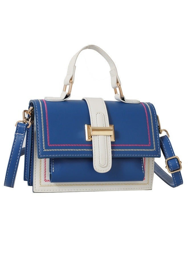 Women's fashionable blue and white color blocked shoulder bag, handbag, slanted hanging small square bag