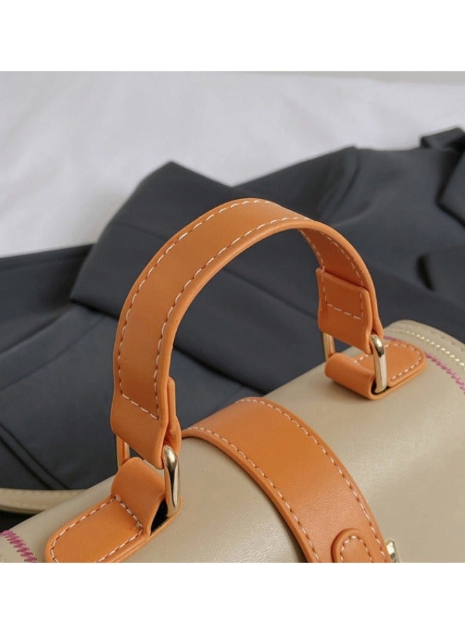 Women's fashionable khaki color blocked shoulder bag, handbag, slanted hanging small square bag