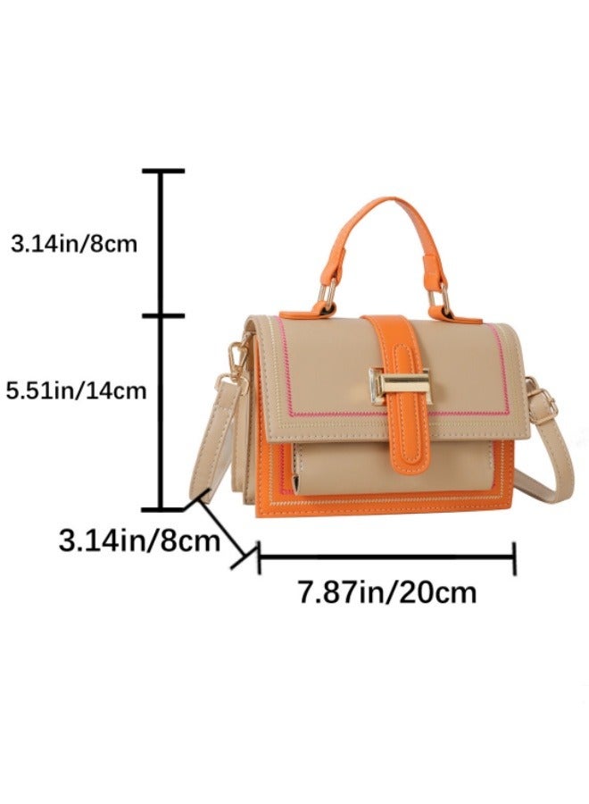 Women's fashionable khaki color blocked shoulder bag, handbag, slanted hanging small square bag