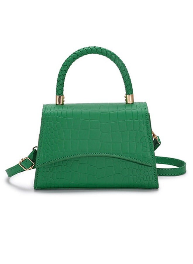 Ladies' Fashion Crocodile Leather Pattern Slant Hanging Small Square Bag Weaving with Handbag Adjustable Shoulder Bag Green