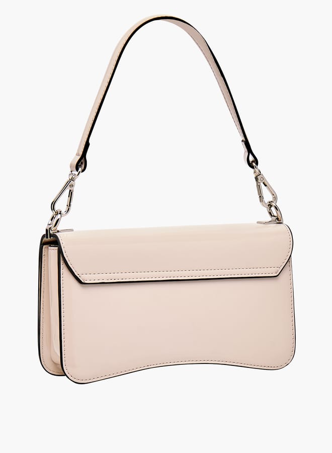 Women Solid Crossbody Bag with Detachable Strap and Flap Closure