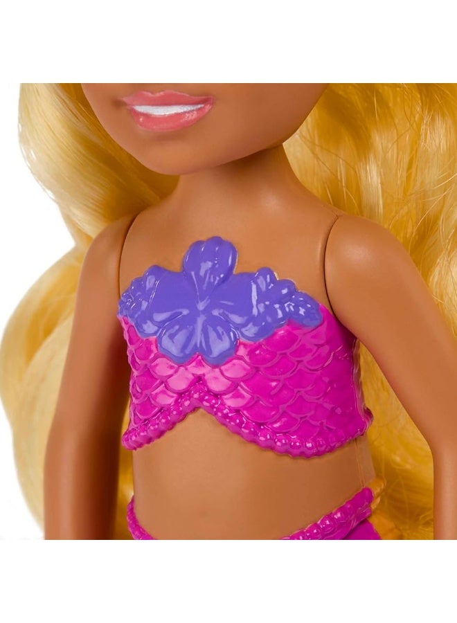 Barbie Dreamtopia Chelsea Mermaid Small Doll with Removable Hair Accessory, Wavy Blonde Hair & Ombre Tail, Bends at Waist