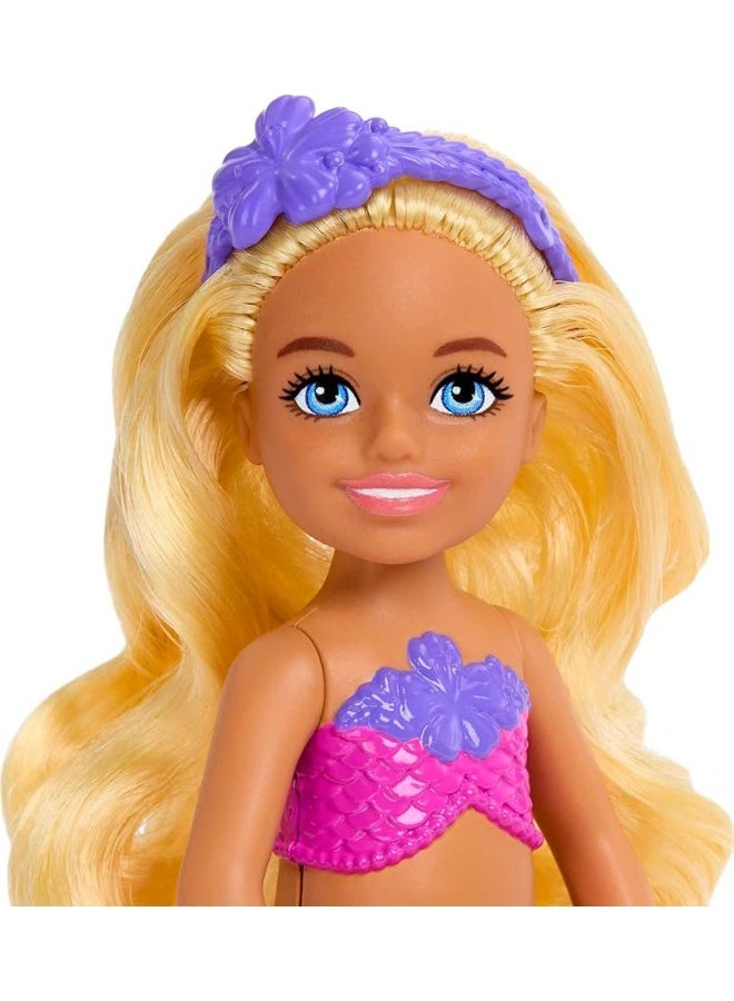 Barbie Dreamtopia Chelsea Mermaid Small Doll with Removable Hair Accessory, Wavy Blonde Hair & Ombre Tail, Bends at Waist