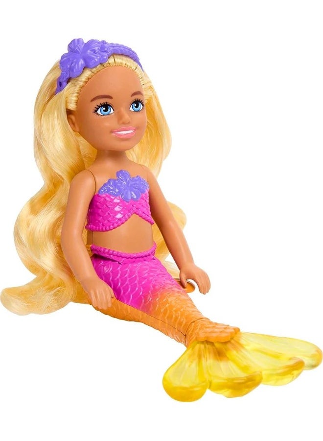 Barbie Dreamtopia Chelsea Mermaid Small Doll with Removable Hair Accessory, Wavy Blonde Hair & Ombre Tail, Bends at Waist