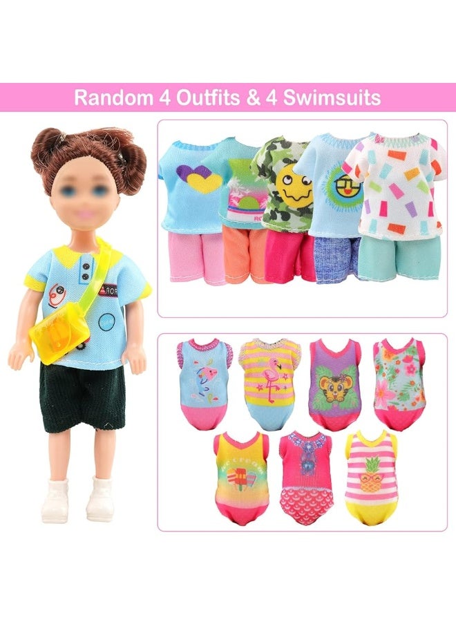 19 Pcs Mini 6 inch Doll Clothes and Accessories Including 4 Sets Fashion Dresses 4 Casual Tops and Pants Outifits 4 Swimsuits with 3 Shoes 2 Glasses 2 and Shoulder Bag for 5.3-6 Inch Dolls