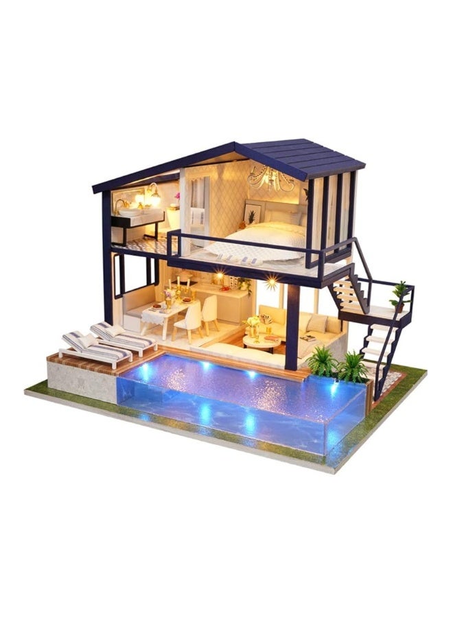 DIY Miniature Dollhouse Kit,UniHobby Time Apartment DIY Dollhouse Kit with Wooden Furniture Light Gift House Toy for Adults