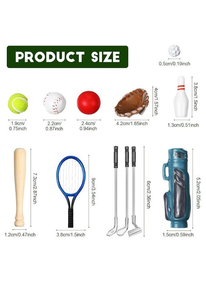 23 Pieces Dollhouse Miniature Sports Set Mini Golf Baseball Tennis Racket Tiny Golf Ball Clubs Ball Bats Mini House Decoration Accessories for Dollhouse Collection Cake Topper Decor