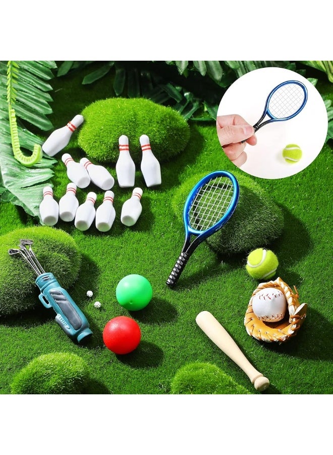 23 Pieces Dollhouse Miniature Sports Set Mini Golf Baseball Tennis Racket Tiny Golf Ball Clubs Ball Bats Mini House Decoration Accessories for Dollhouse Collection Cake Topper Decor