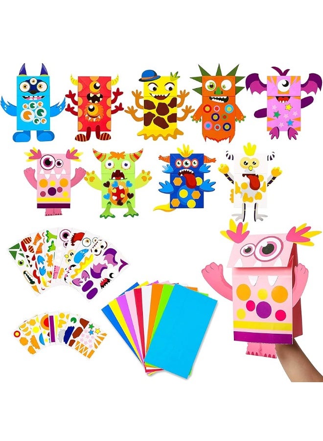 WATINC 9Pack Monster Hand Puppets Art Craft Paper Sock Puppet Toys DIY Making Your Own Puppet Kits Early Learning Classroom Family Storytelling Games Pretend Party Supplies Valentine's Day Gift