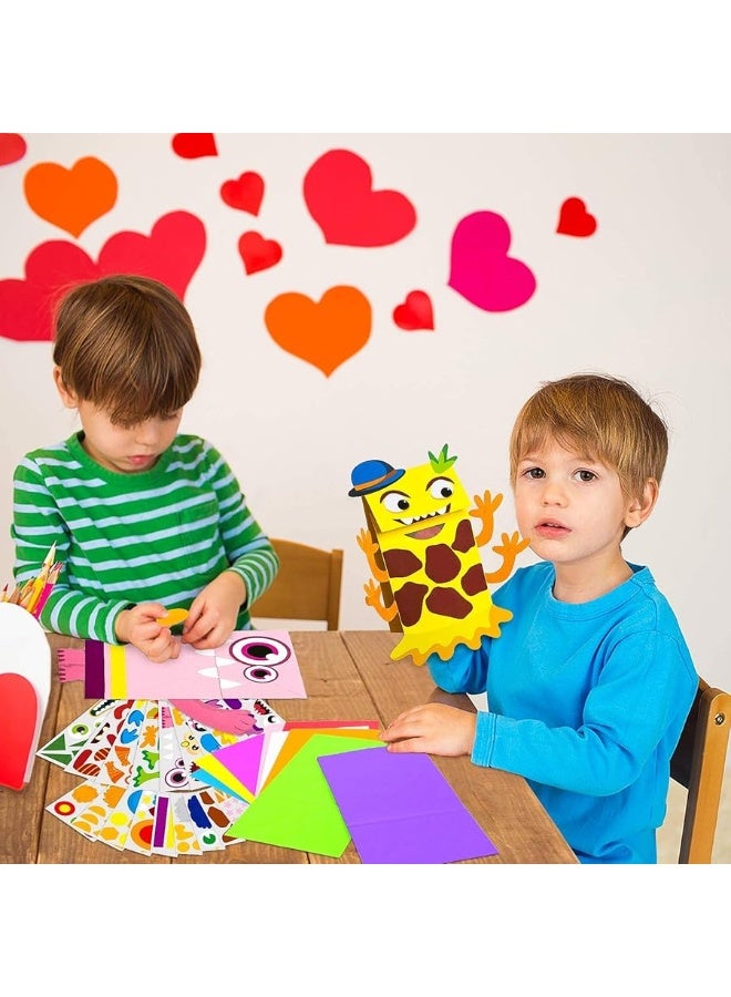 WATINC 9Pack Monster Hand Puppets Art Craft Paper Sock Puppet Toys DIY Making Your Own Puppet Kits Early Learning Classroom Family Storytelling Games Pretend Party Supplies Valentine's Day Gift