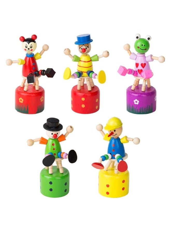 PROLOSO Push Puppet Finger Puppets Thumb Press Base Joker Puppet Push Up Wooden Clown Toys 5 Pcs