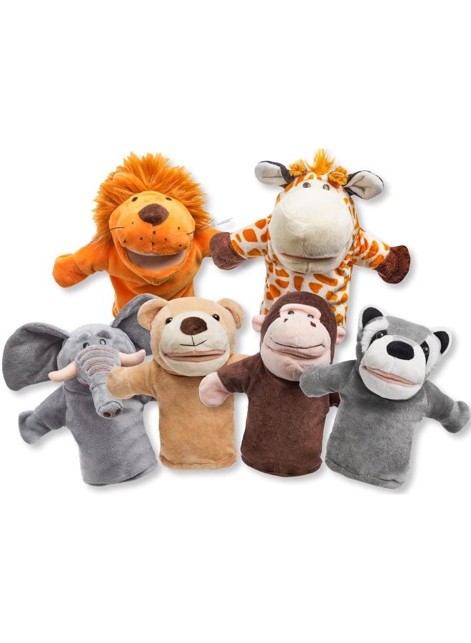 JOYIN 6Pcs Kids Hand Puppet Set with Working Mouth, Toddler Animal Plush Toy Includes Elephant, Giraffe, Lion, Bear, Raccoon and Monkey for Show Theater, Birthday Gifts