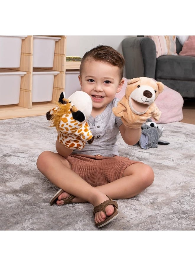 JOYIN 6Pcs Kids Hand Puppet Set with Working Mouth, Toddler Animal Plush Toy Includes Elephant, Giraffe, Lion, Bear, Raccoon and Monkey for Show Theater, Birthday Gifts