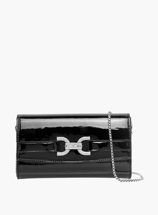 Women Embellished Clutch with Flap Closure and Chain Strap