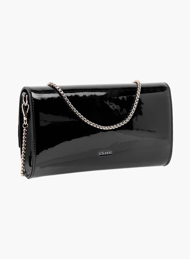 Women Embellished Clutch with Flap Closure and Chain Strap