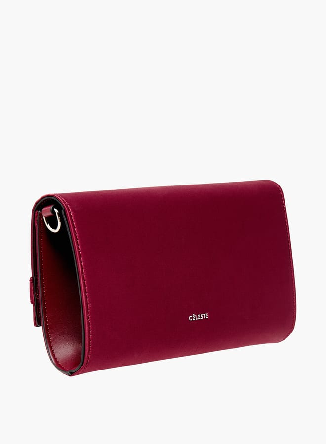 Women Embellished Clutch with Flap Closure and Chain Strap