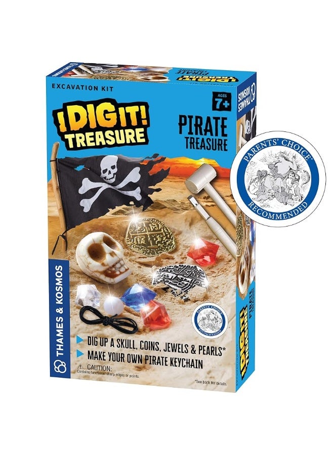 Thames & Kosmos I Dig It! Treasure - Pirate Treasure Excavation Kit | Explore Archaeology | Dig Treasure Out of a Plaster Block! | Unique Composition for a Fun, Dust-Free Educational Activity, Blue