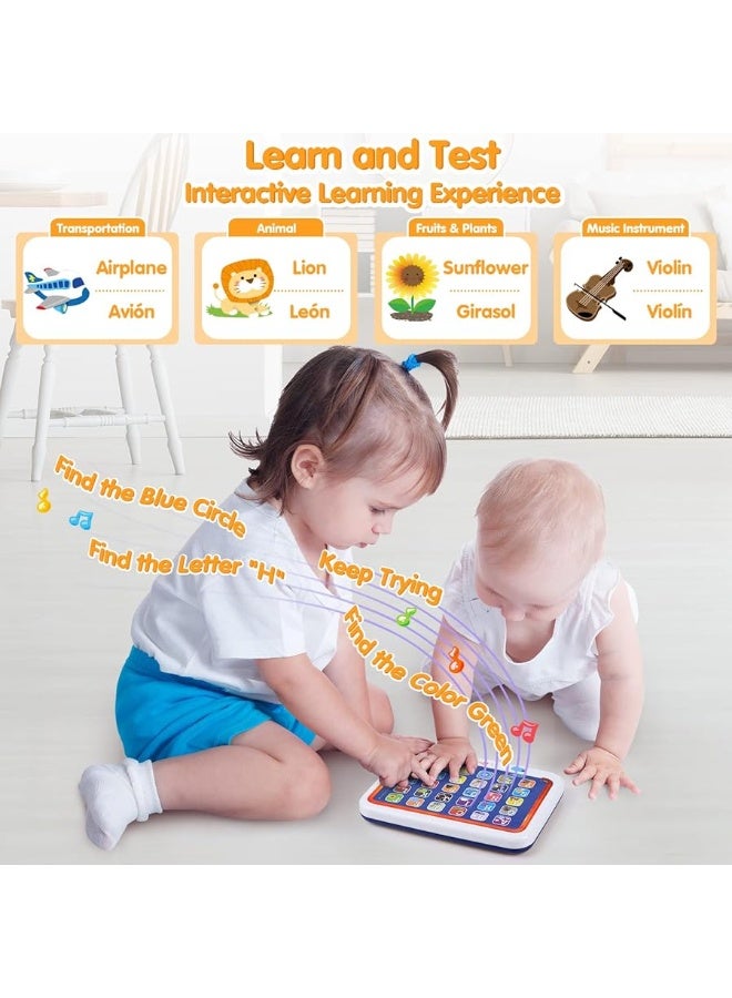 PLAY Spanish  English Learning Tablet for Toddlers 13 Kids Bilingual Interactive Alphabet ABC Letters Words Color Learning Toys Tablets Educational Toy for 2 Year Old Kids Babies 18 Month