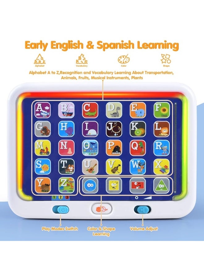 PLAY Spanish  English Learning Tablet for Toddlers 13 Kids Bilingual Interactive Alphabet ABC Letters Words Color Learning Toys Tablets Educational Toy for 2 Year Old Kids Babies 18 Month