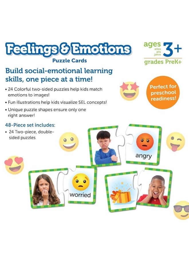 Learning Resources Feelings  Emotions Puzzle Cards 48 Pieces Ages 3 Social Skills Toys Speech Therapy Materials Social Emotional Learning Toys and Games for Kids