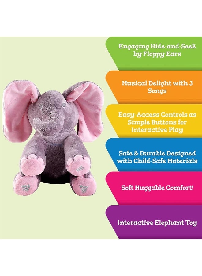 Dimple Kaia Interactive Animated Singing & Peek-A-Boo Plush Elephant Baby Stuffed Animal with Floppy Ears, Engaging Musical Infant Baby Toys for Kids - DC12696