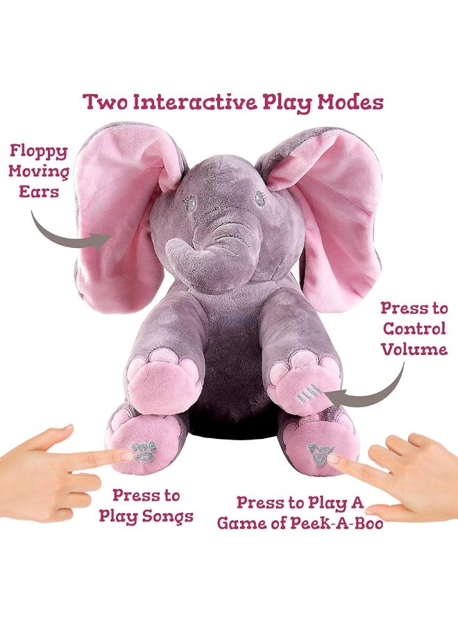 Dimple Kaia Interactive Animated Singing & Peek-A-Boo Plush Elephant Baby Stuffed Animal with Floppy Ears, Engaging Musical Infant Baby Toys for Kids - DC12696