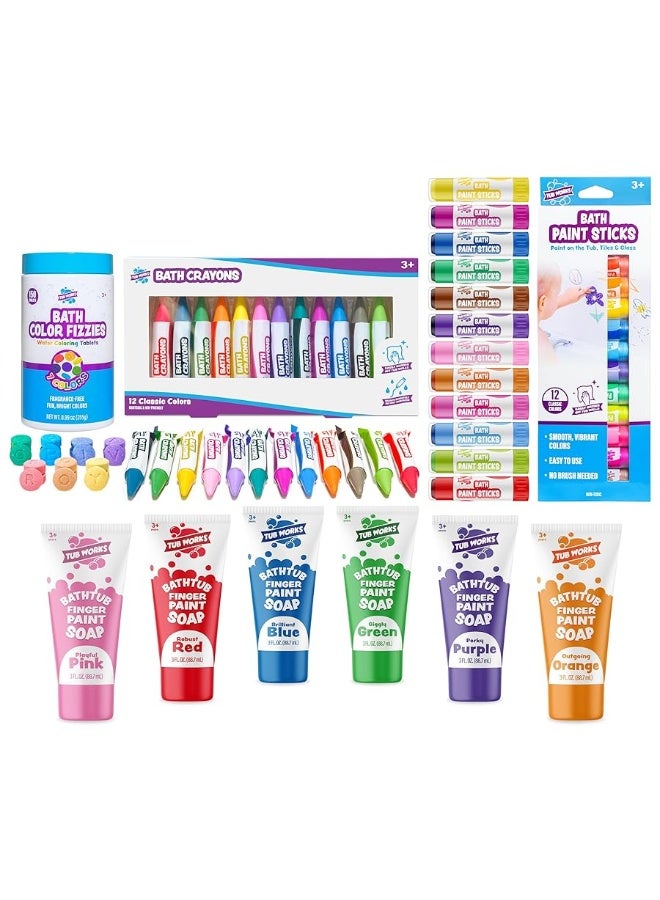 Tub WorksÂ® My Bath Artâ„¢ Kids Bath Set | Nontoxic | Fizzy Bath Color Tablets (150 Count), Smoothâ„¢ Bath Crayons (12 Pack), Bath Paint Soap (6 Pack) & Bath Paint Sticksâ„¢ (12 Pack) | Toddler Bath Toys