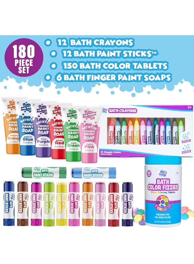 Tub WorksÂ® My Bath Artâ„¢ Kids Bath Set | Nontoxic | Fizzy Bath Color Tablets (150 Count), Smoothâ„¢ Bath Crayons (12 Pack), Bath Paint Soap (6 Pack) & Bath Paint Sticksâ„¢ (12 Pack) | Toddler Bath Toys