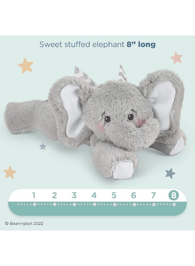 Bearington Baby Lilâ€™ Spout Rattle: 8-Inch Plush Stuffed Gray Elephant Rattle, Shaker Toy with Soft Plush Fur, Floppy Ears and Satin Bow; for Baby Shower or First Birthday